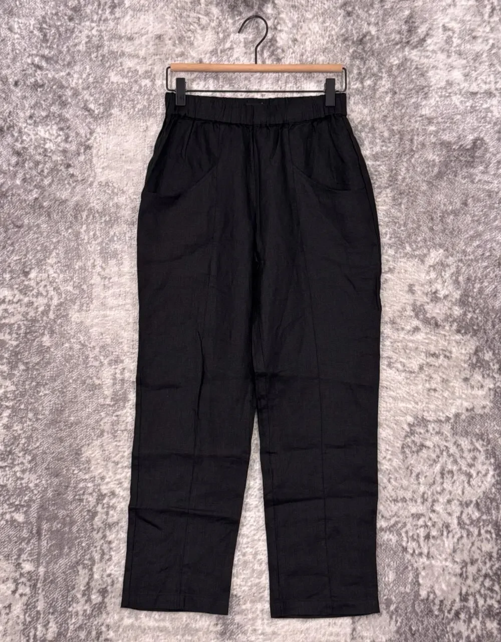 Quince 100% European Linen Tapered Ankle Pants XS Womens Black Pull On